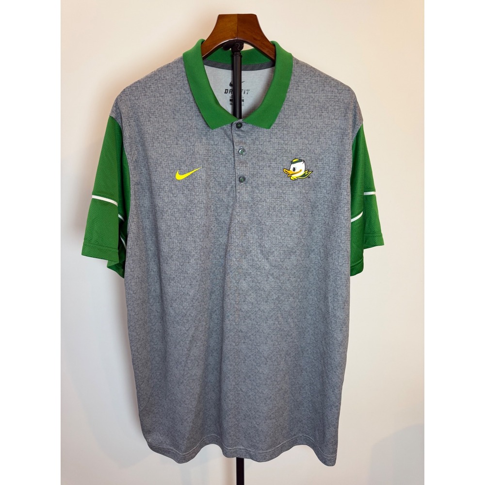Nike Dri-FIT Oregon Ducks Polo Shirt Mens XXL Grey Green Short Sleeve NCAA